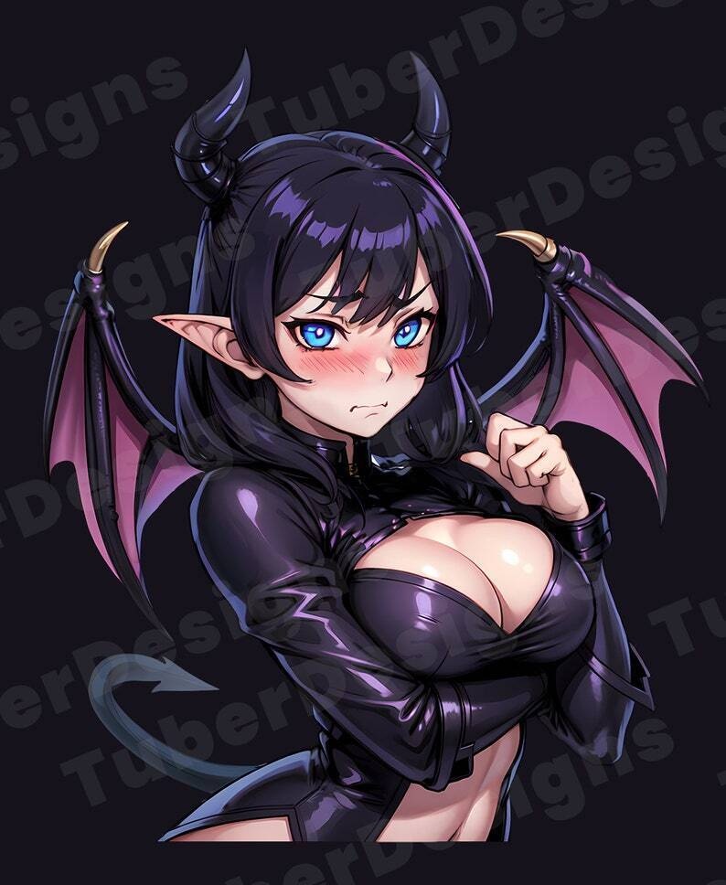 PNGTuber Succubus Girl with 6 Emotions | Ahegao premade png tuber female png model asset tuberdesigns for veadotube, female goth vtuber
