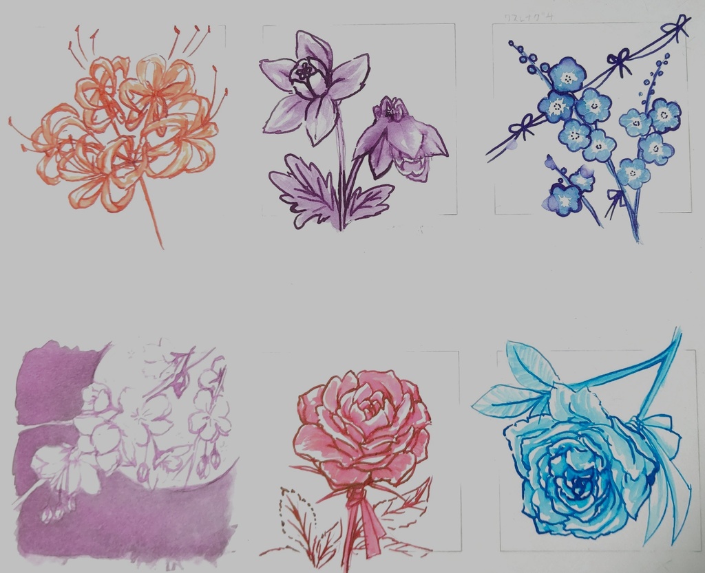 ミニ原画 万年筆インクの花達 Celluloid Booth