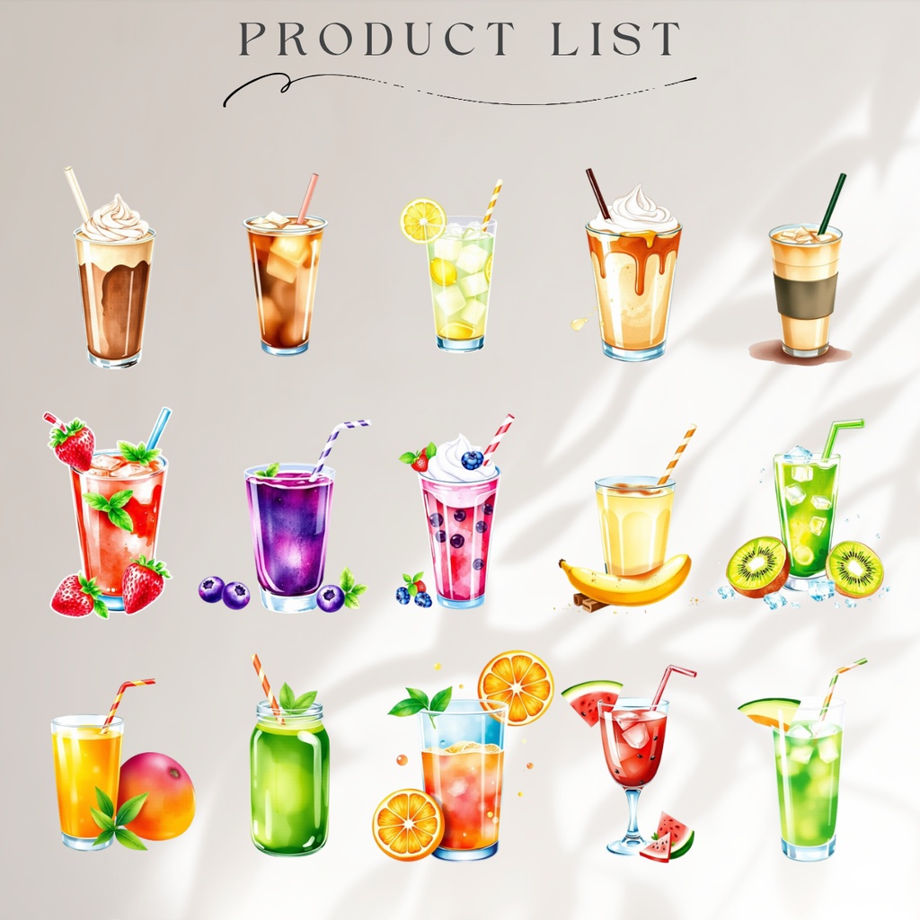 カフェドリンク水彩イラスト素材集 – 50種セット【透過PNG】