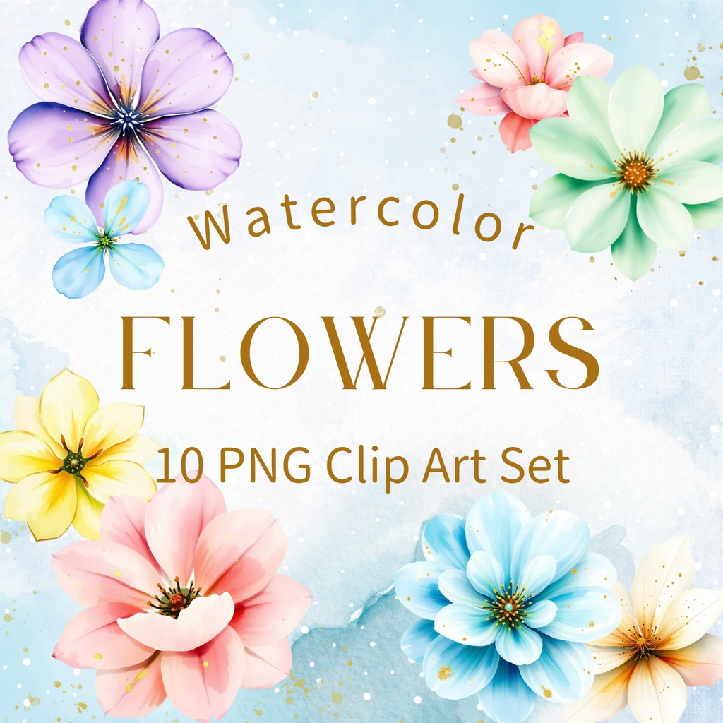 お花水彩イラスト素材集 – 10種セット【透過PNG】