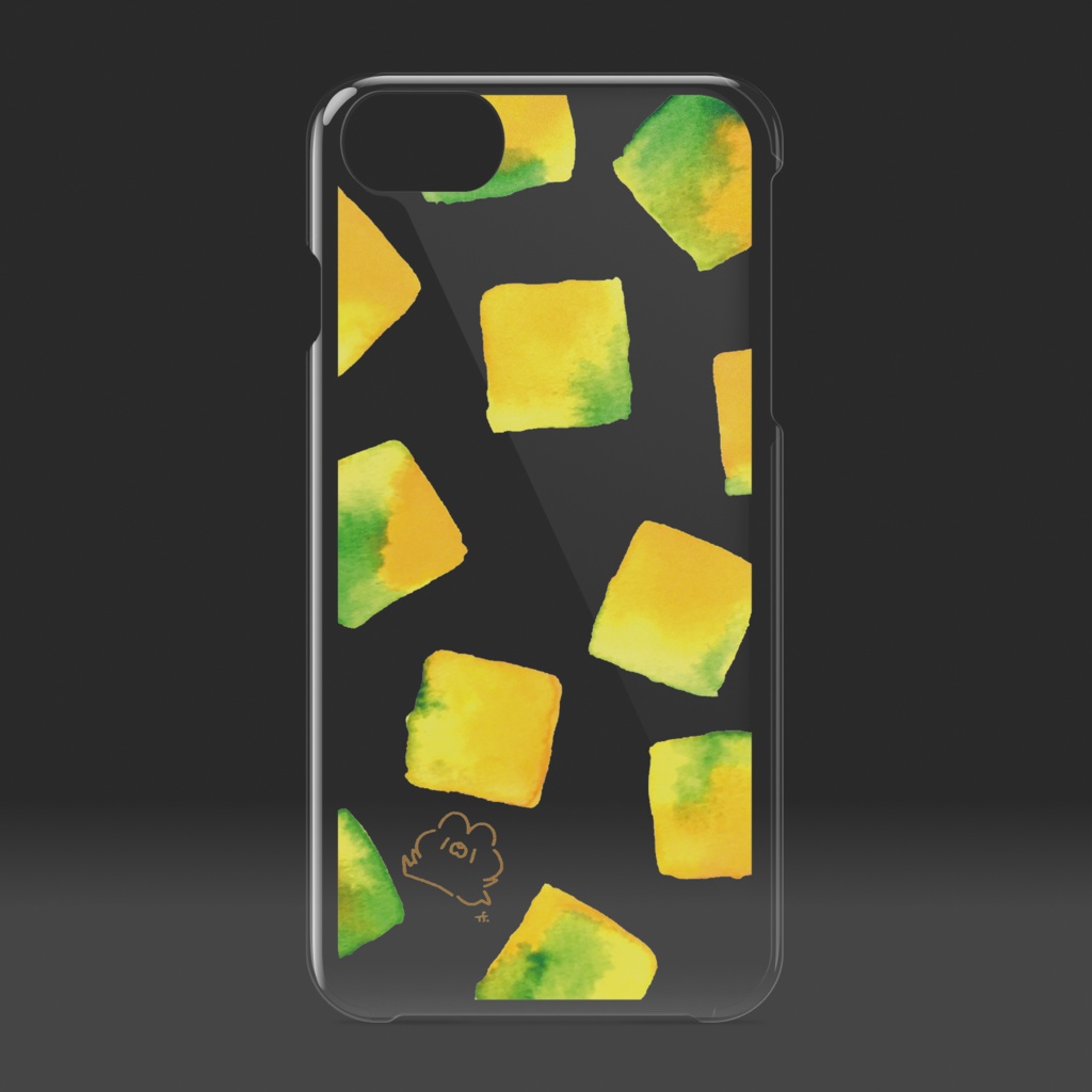 クリアiPhoneケース/イエロー系(色うさぎ×スペース中央)