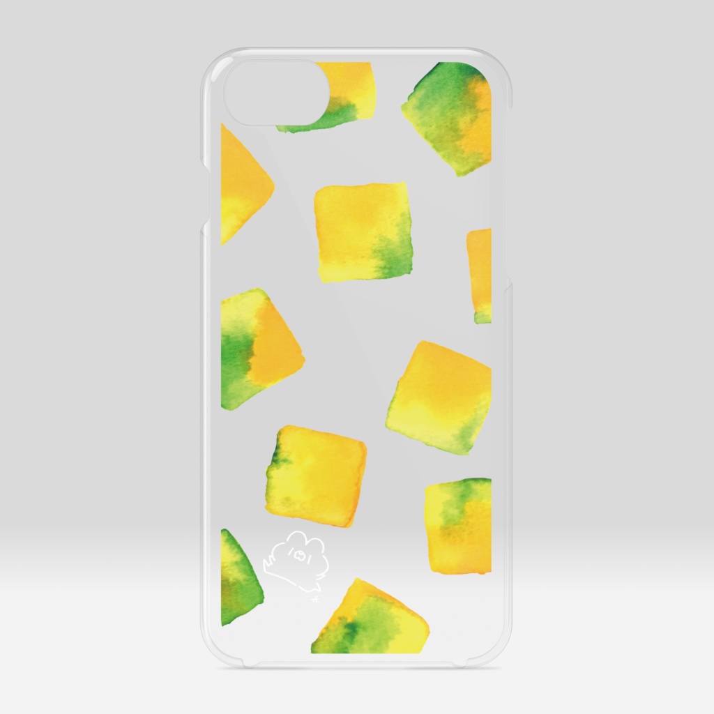 クリアiPhoneケース/イエロー系(白うさぎ×スペース中央)