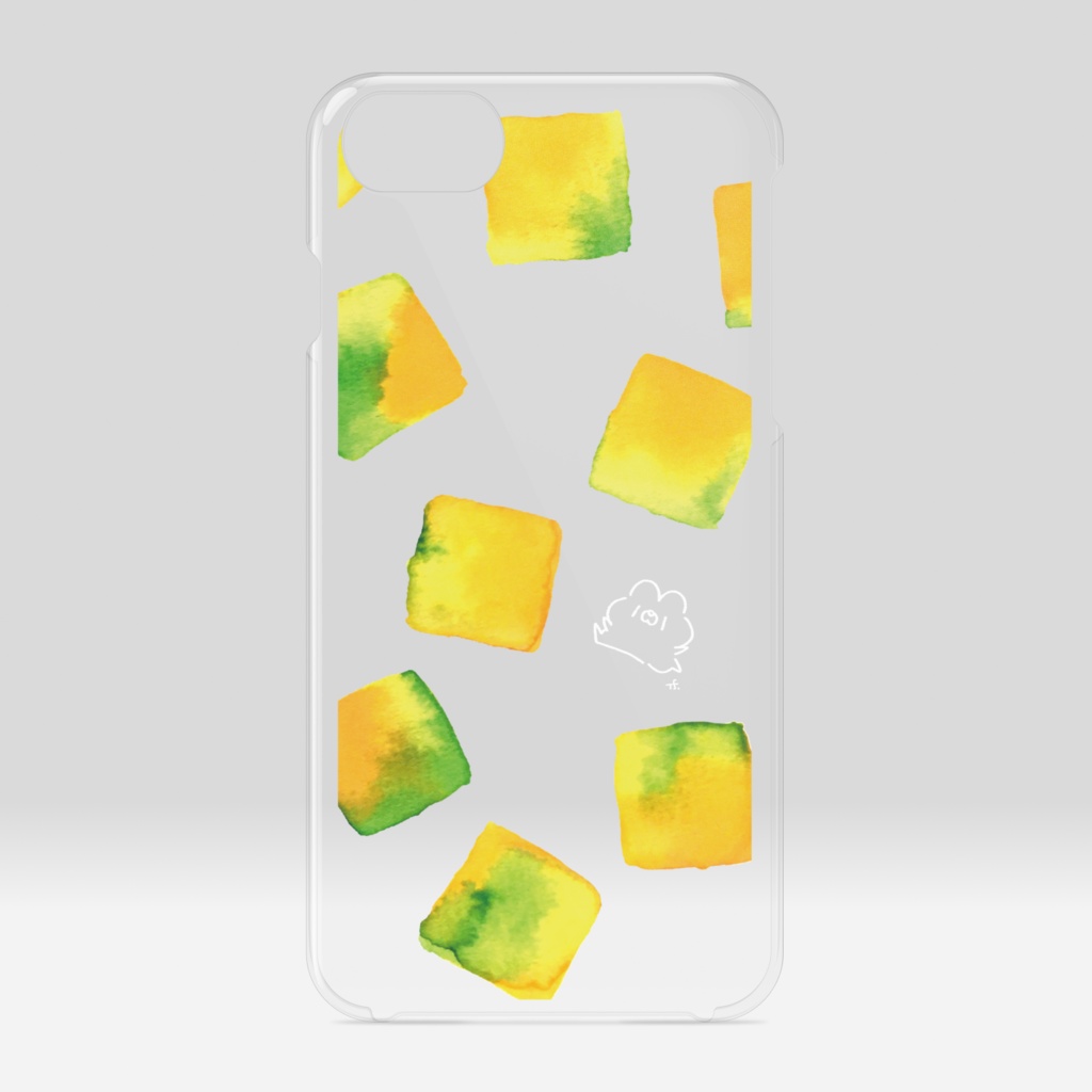 クリアiPhoneケース/イエロー系(白うさぎ×スペース上)