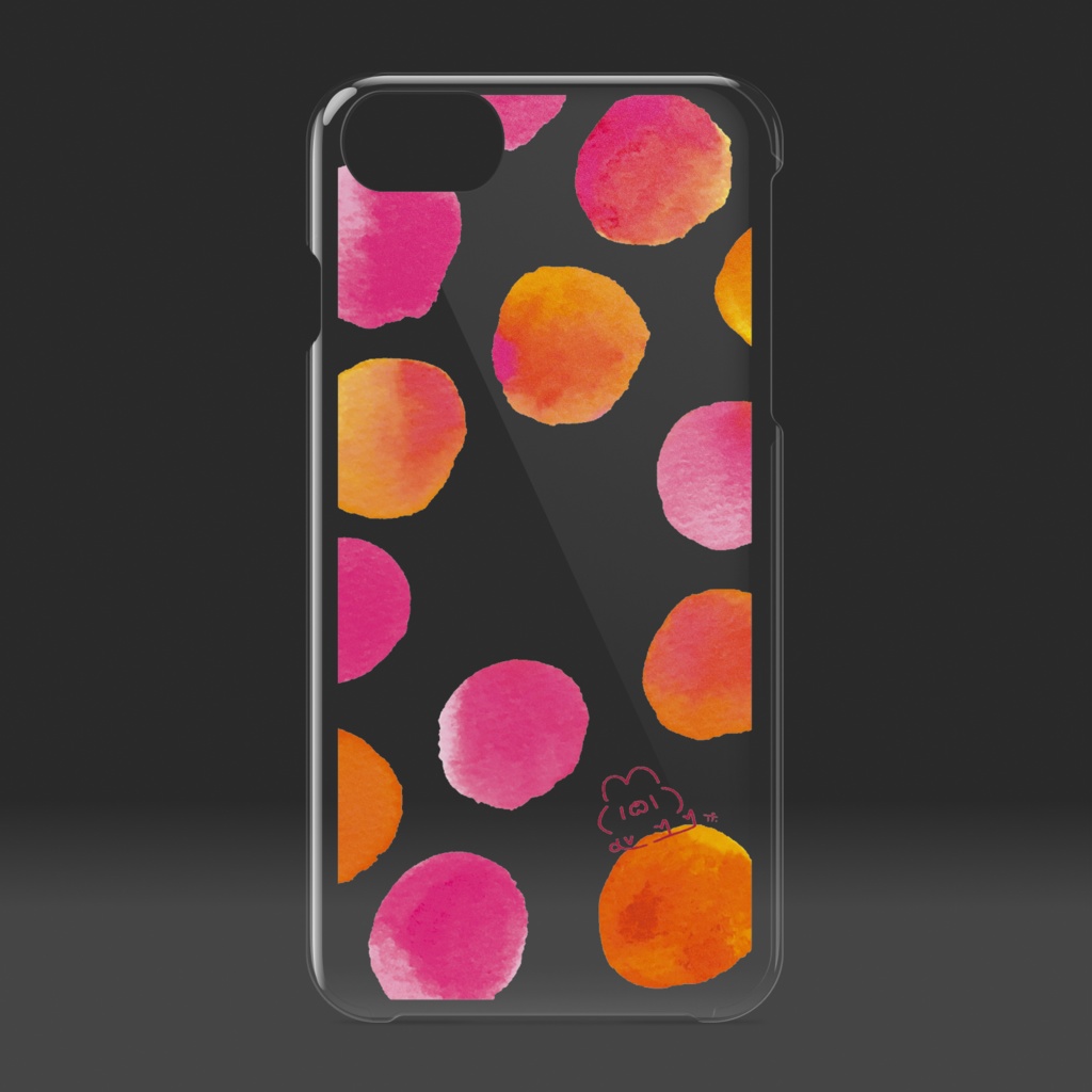 クリアiPhoneケース/レッド系(色うさぎ×スペース中央)