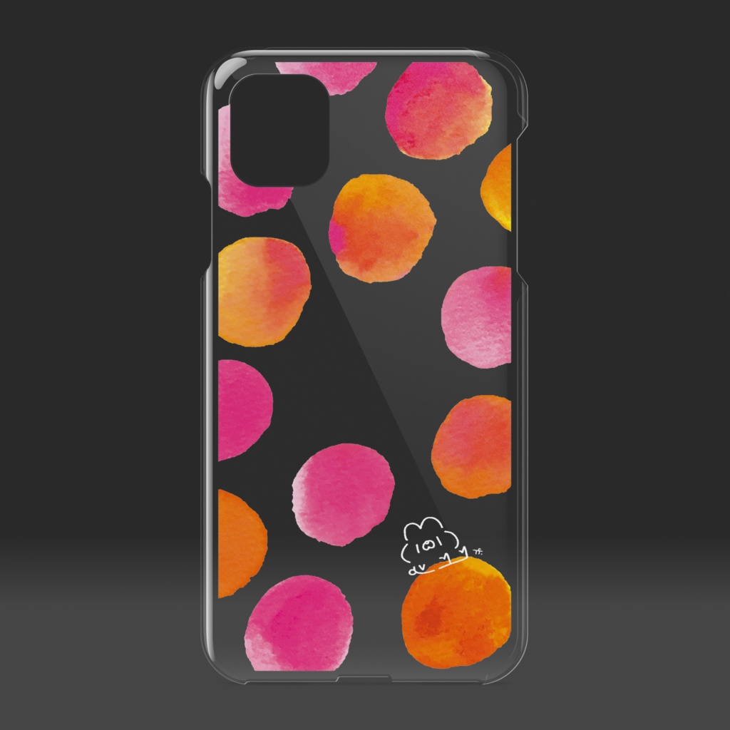 クリアiPhoneケース/レッド系(白うさぎ×スペース中央)