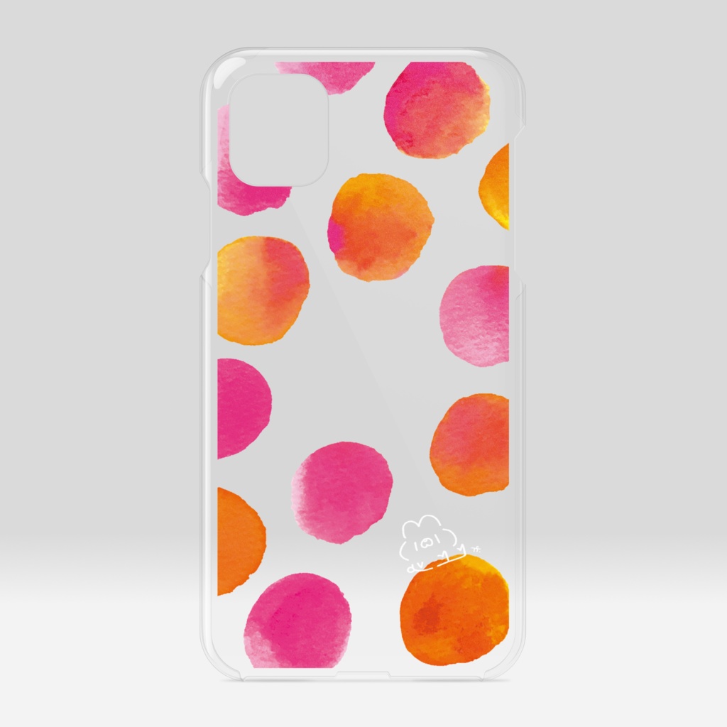 クリアiPhoneケース/レッド系(白うさぎ×スペース中央)