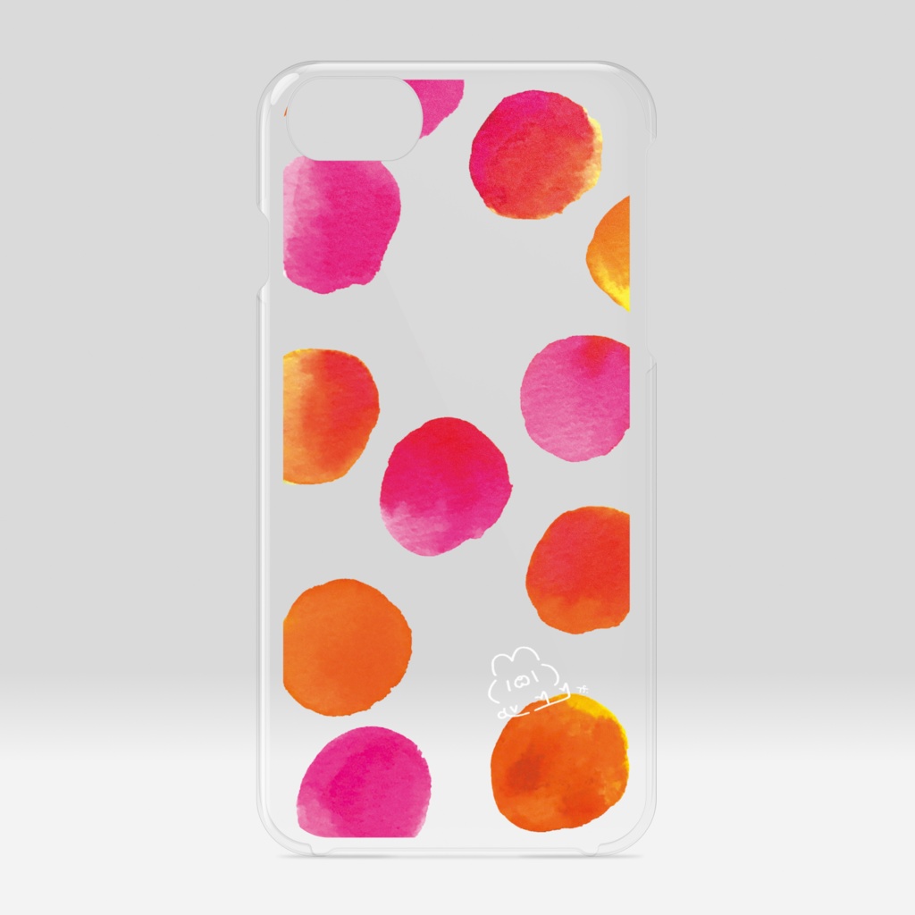 クリアiPhoneケース/レッド系(白うさぎ×スペース上)