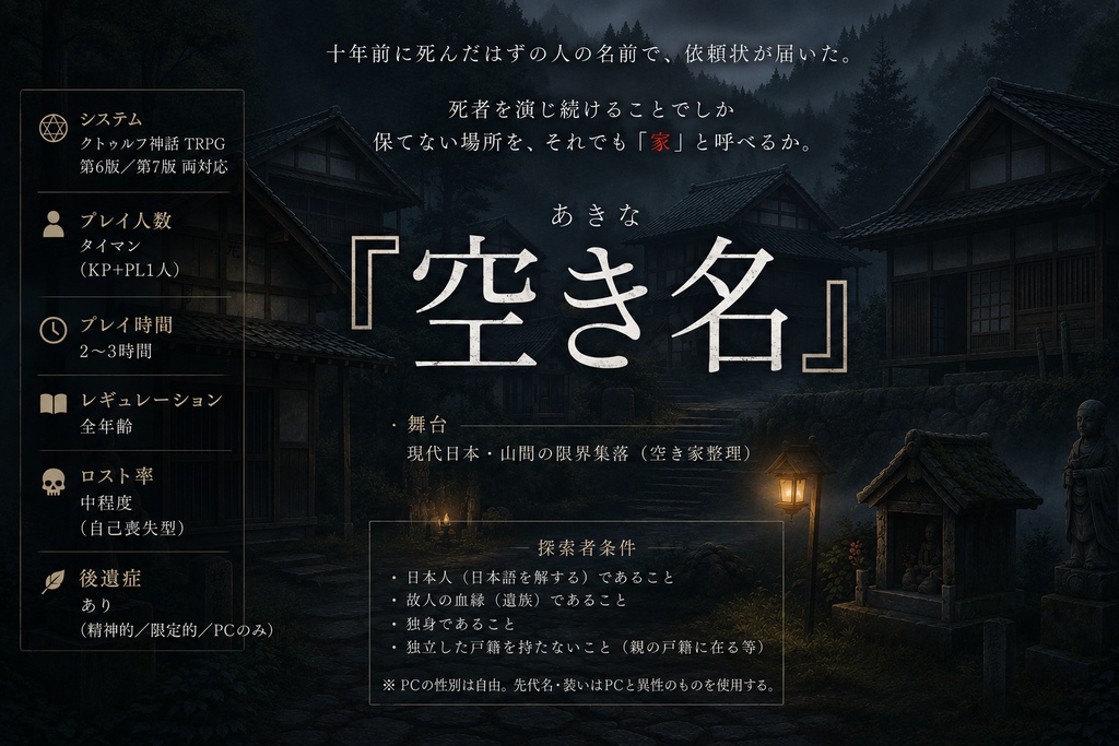 クトゥルフ神話TRPGシナリオ『空き名』SPLL:E188960