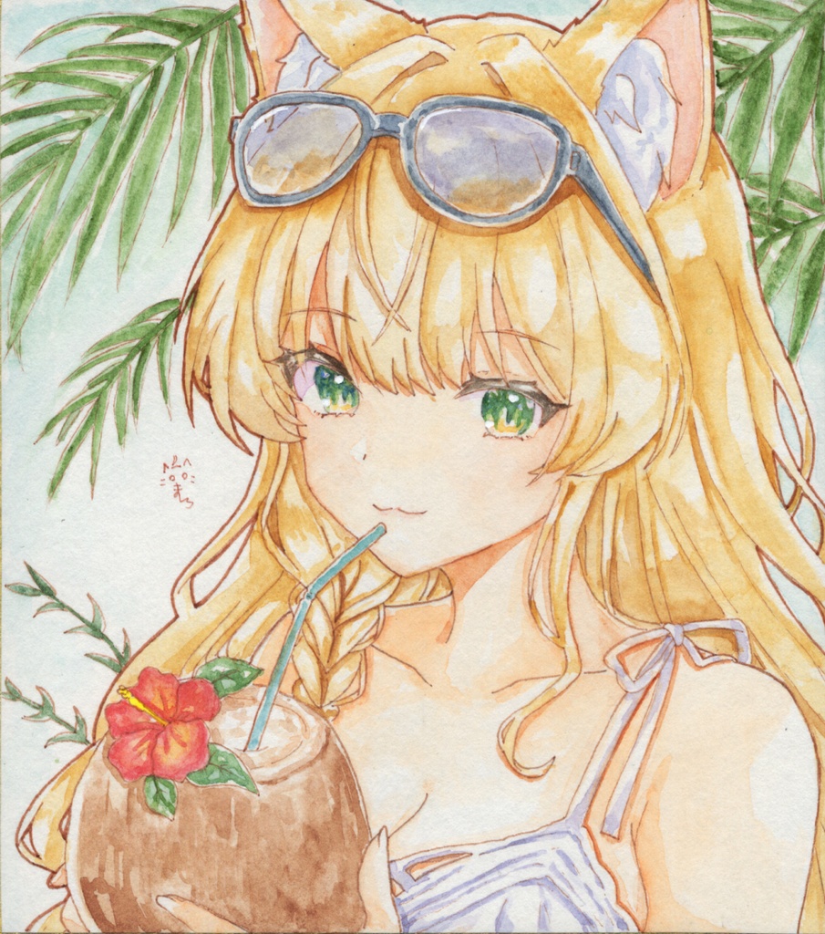 【原画】夏のビーチとにゃんことココナッツ🏝️