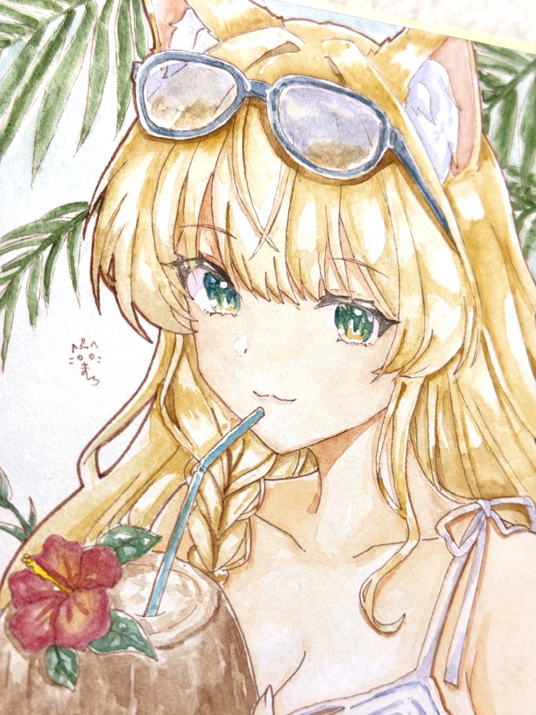 【原画】夏のビーチとにゃんことココナッツ🏝️