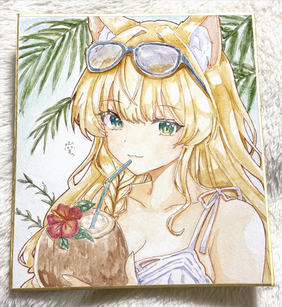 【原画】夏のビーチとにゃんことココナッツ🏝️