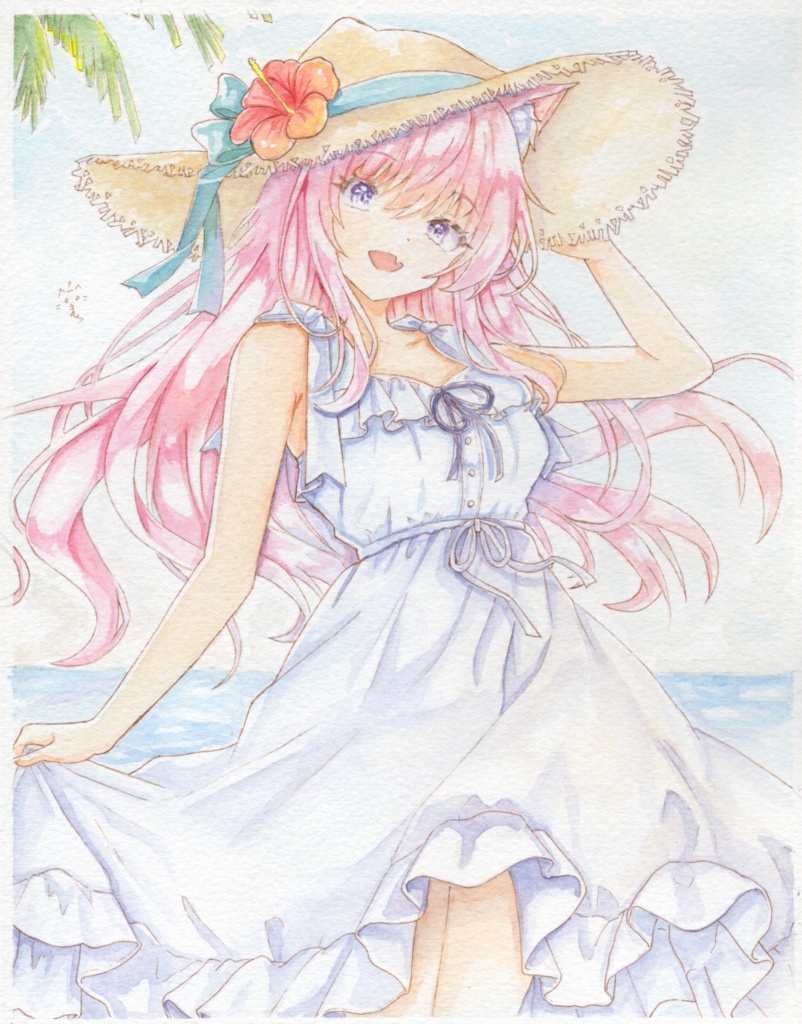 【原画】夏の海辺のお嬢様にゃんこ🏝️
