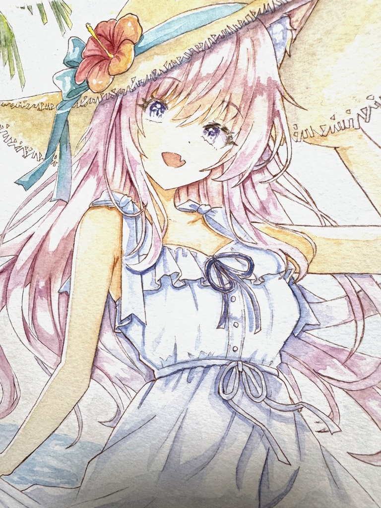 【原画】夏の海辺のお嬢様にゃんこ🏝️