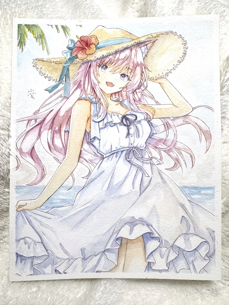 【原画】夏の海辺のお嬢様にゃんこ🏝️
