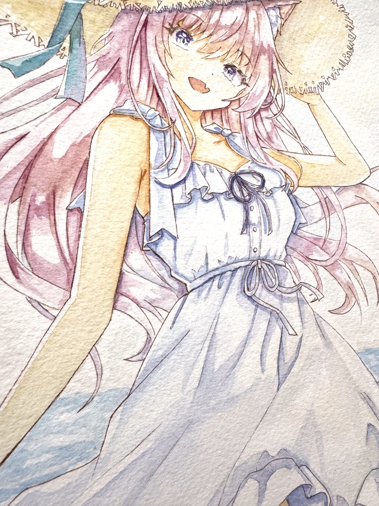 【原画】夏の海辺のお嬢様にゃんこ🏝️