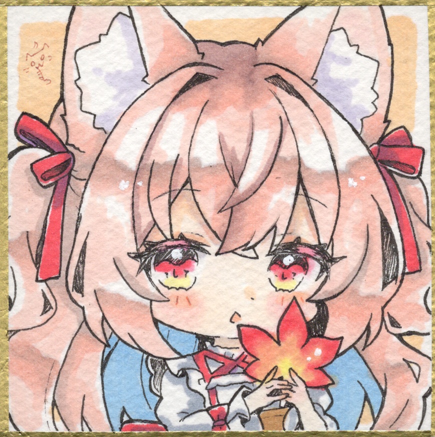 【アナログ原画】きつね×モミジ🍂