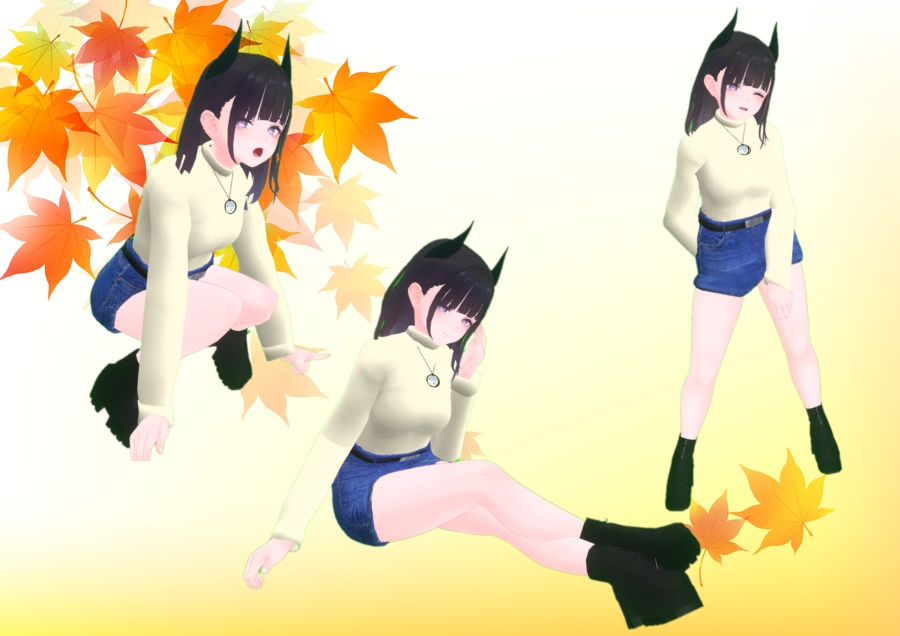 【くろなつ専用衣装】秋服セーター&デニムスカート