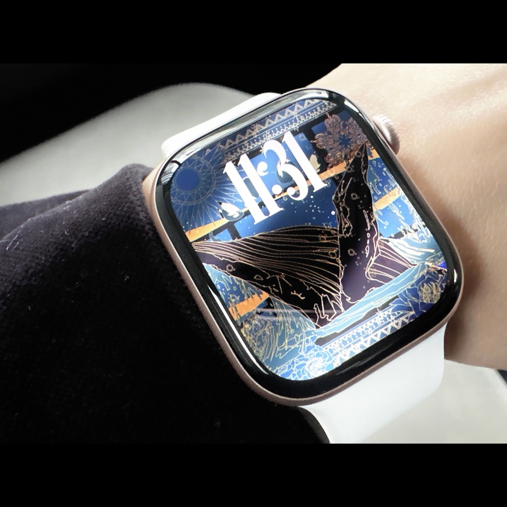 【アップルウォッチ壁紙】くじらと夜の海の壁紙