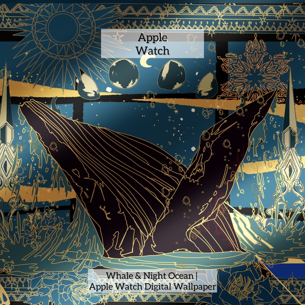 【アップルウォッチ壁紙】くじらと夜の海の壁紙