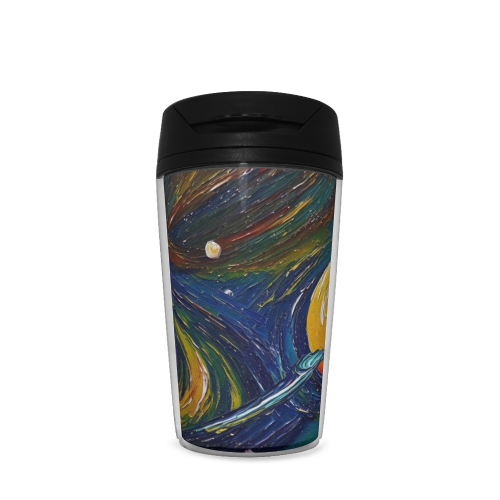 油絵で描いたSpaceデザインのタンブラー