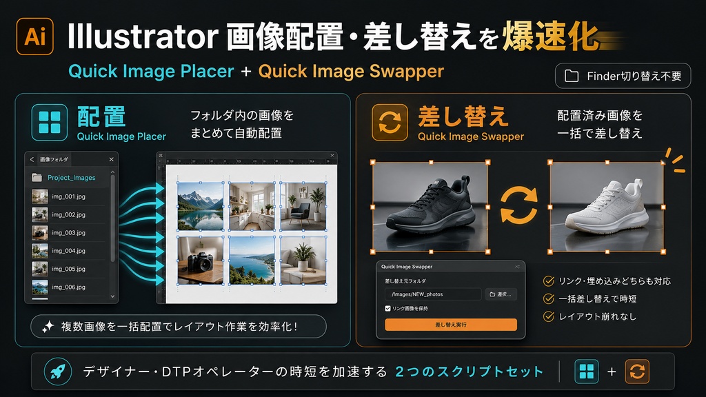 【Illustrator】スピーディーに画像を配置・差し替え、コンタクトシート生成もできるスクリプトセット「Quick Image Placer」「 Quick Image Swapper」