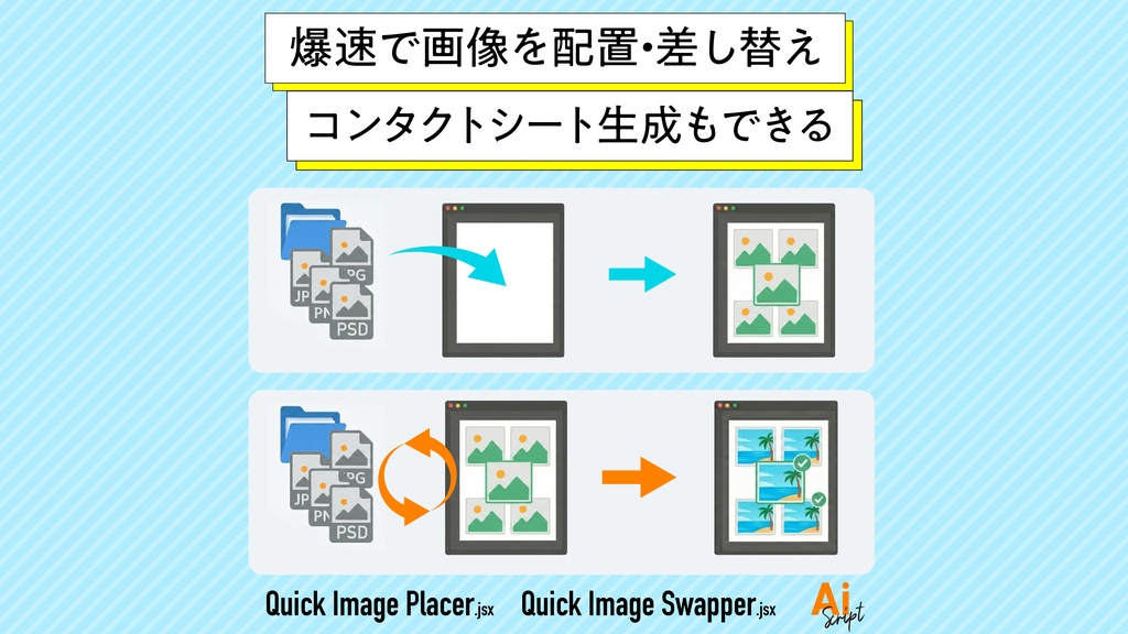 【Illustrator】スピーディーに画像を配置・差し替え、コンタクトシート生成もできるスクリプトセット「Quick Image Placer」「 Quick Image Swapper」