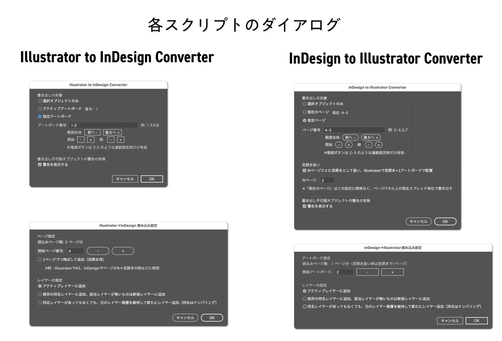 InDesignとIllustratorのデータを双方向にでコンバート(読込み・変換)できるスクリプトセット「Illustrator to InDesign Converter」「InDesign to Illustrator Converter」