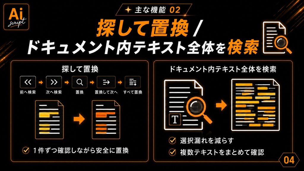 【illustrator】正規表現対応。スタイルも維持。Illustrator標準の検索置換じゃできない便利な文字の検索置換ができるスクリプト「Regex Text Replacer」