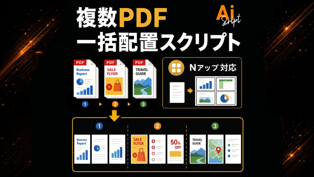 【Illustrator】 Nアップのレイアウトにも対応。複数PDFを一括配置できるスクリプト「Ai PDF Batch Placer」