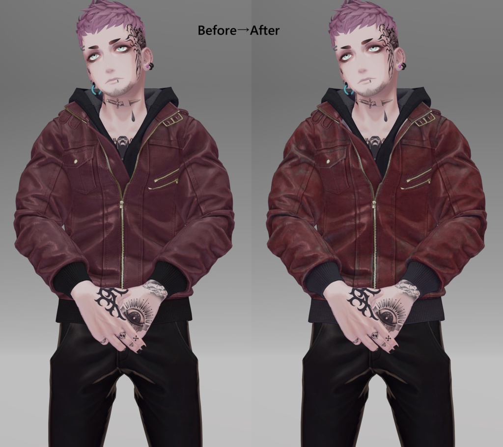 珍飯亭『レザージャケット』用 経年劣化/ダメージテクスチャ (ブラック/レッド用) .Clip PNG