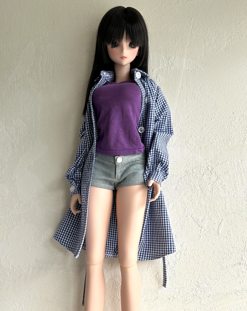 シャツワンピース　長袖　チェック柄