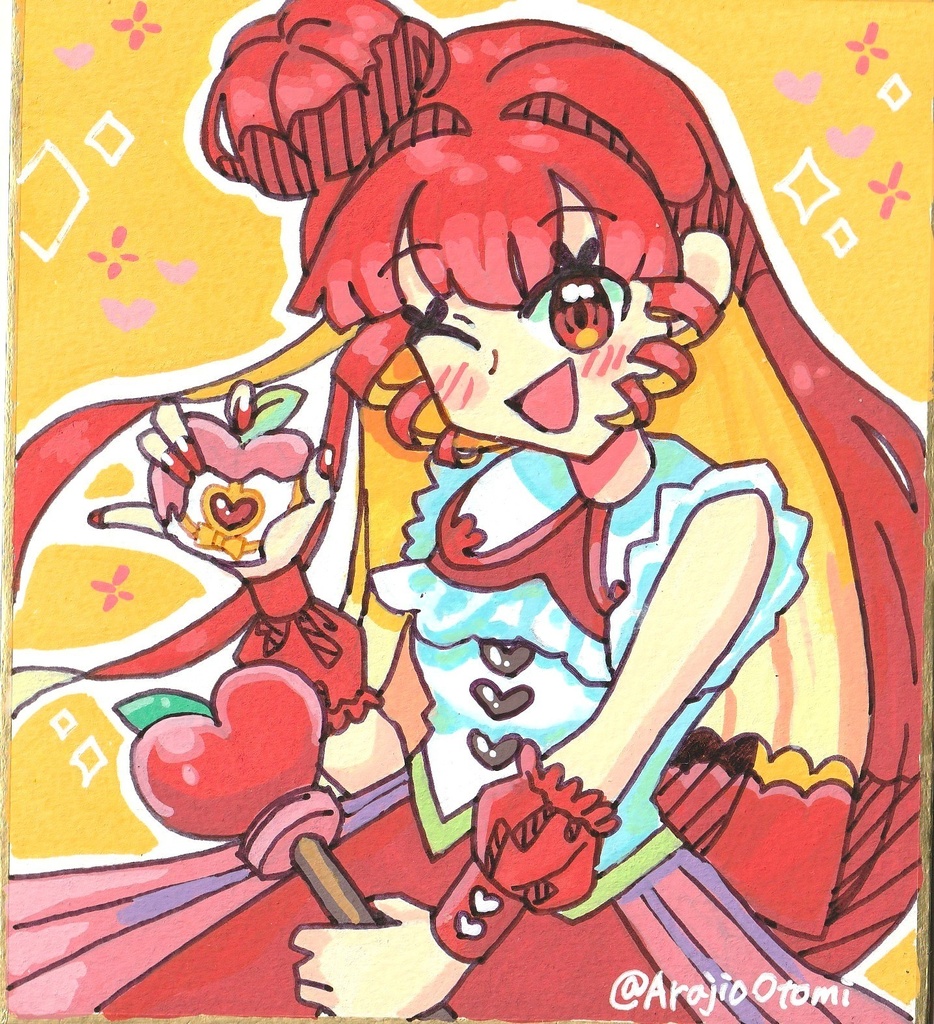 【アナログ原画】りんごの魔法少女【アクリルマーカー】