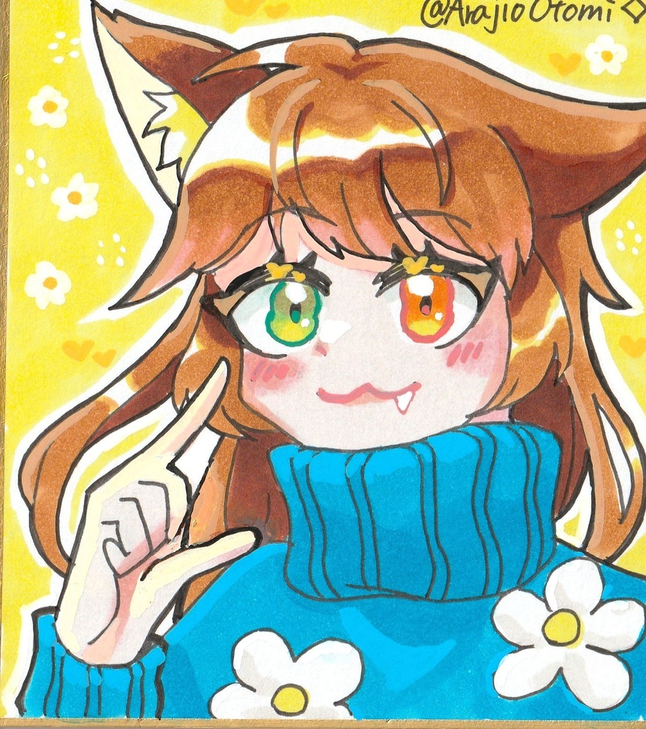 【アナログ原画】チョコ色ネコちゃん【コピック/アクリルマーカー】