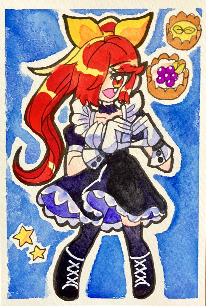 【アナログ原画】メイド赤音ちゃんシリーズ原画3種【ポストカード】