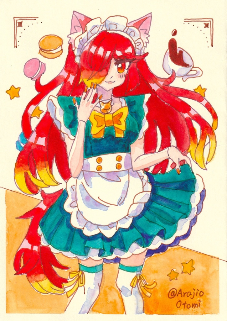【アナログ原画】17歳メイド服赤音ちゃん【A5】