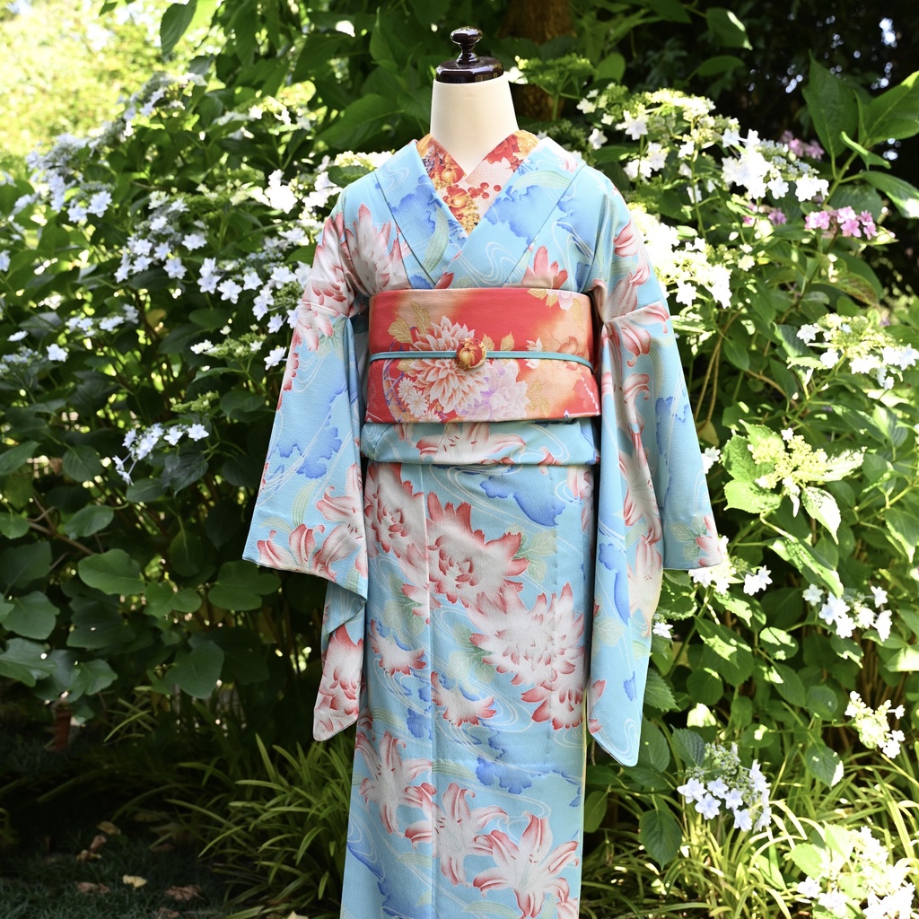 即納品「ダリアにおうむx秋尽の庭園」仕立て上がり昼夜帯