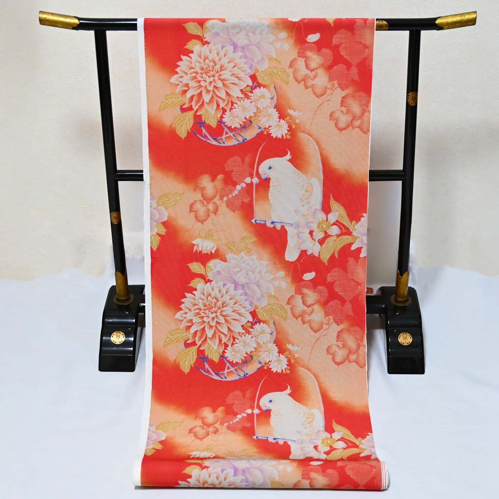 即納品「ダリアにおうむx秋尽の庭園」仕立て上がり昼夜帯