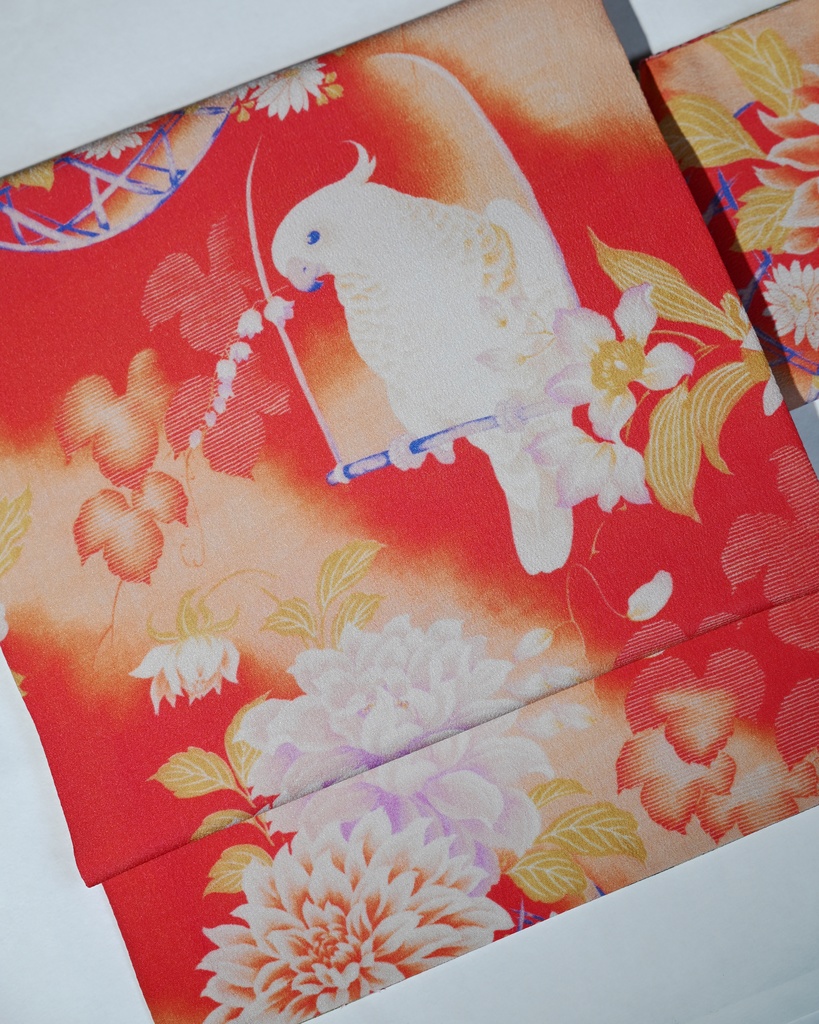 即納品「ダリアにおうむx秋尽の庭園」仕立て上がり昼夜帯