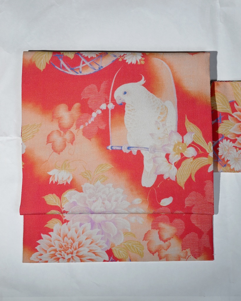 即納品「ダリアにおうむx秋尽の庭園」仕立て上がり昼夜帯