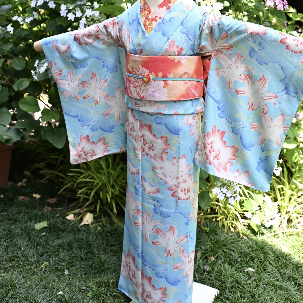 即納品「ダリアにおうむx秋尽の庭園」仕立て上がり昼夜帯