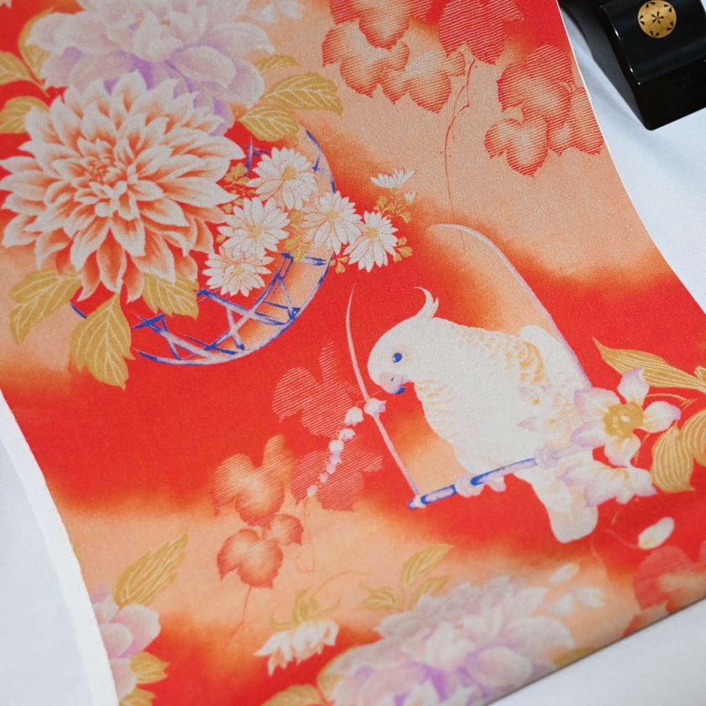 即納品「ダリアにおうむx秋尽の庭園」仕立て上がり昼夜帯