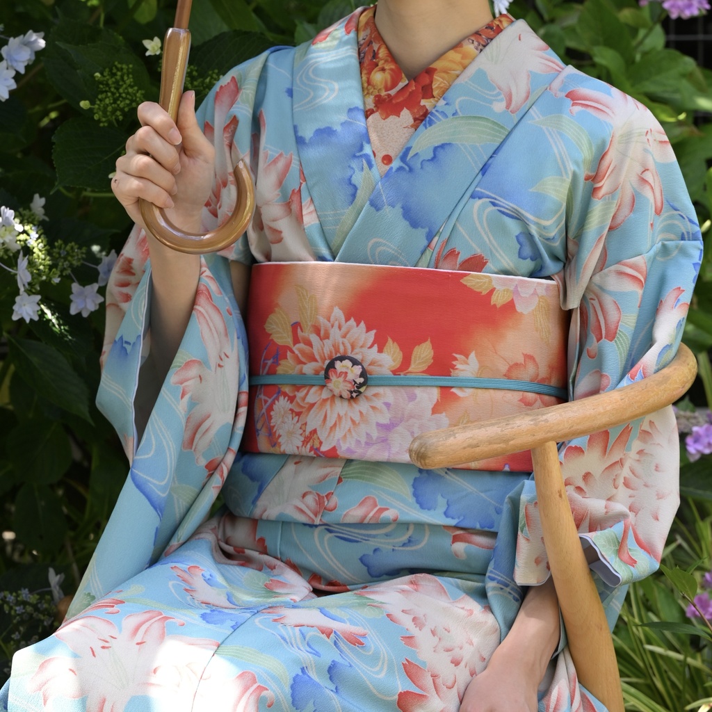 即納品「ダリアにおうむx秋尽の庭園」仕立て上がり昼夜帯