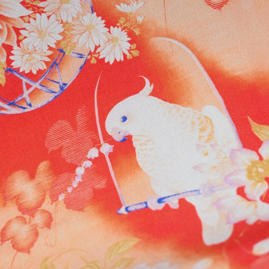 即納品「ダリアにおうむx秋尽の庭園」仕立て上がり昼夜帯