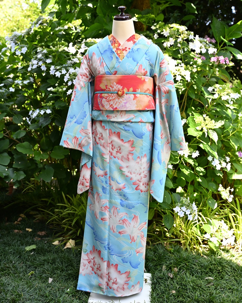 [10/26まで限定受注]  ：百合に芙蓉　小紋着物反物