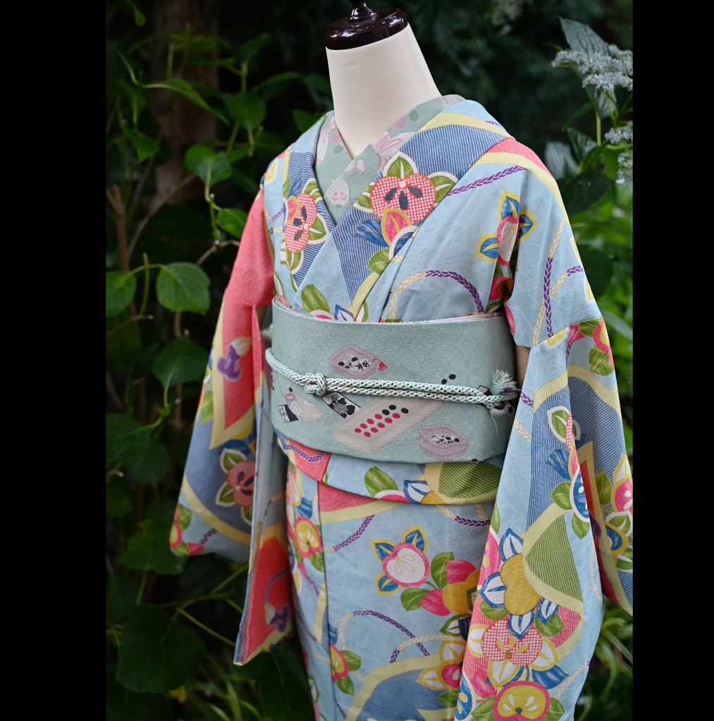 即納:「孔雀色の雅楽の調べ x 花札」仕立て上がり昼夜帯