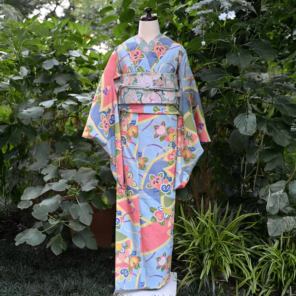 即納:「孔雀色の雅楽の調べ x 花札」仕立て上がり昼夜帯