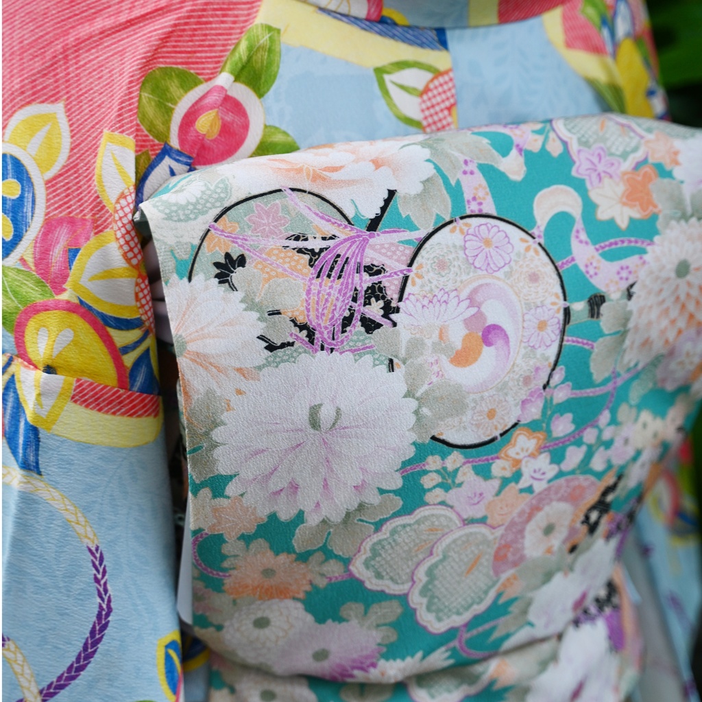 即納:「孔雀色の雅楽の調べ x 花札」仕立て上がり昼夜帯