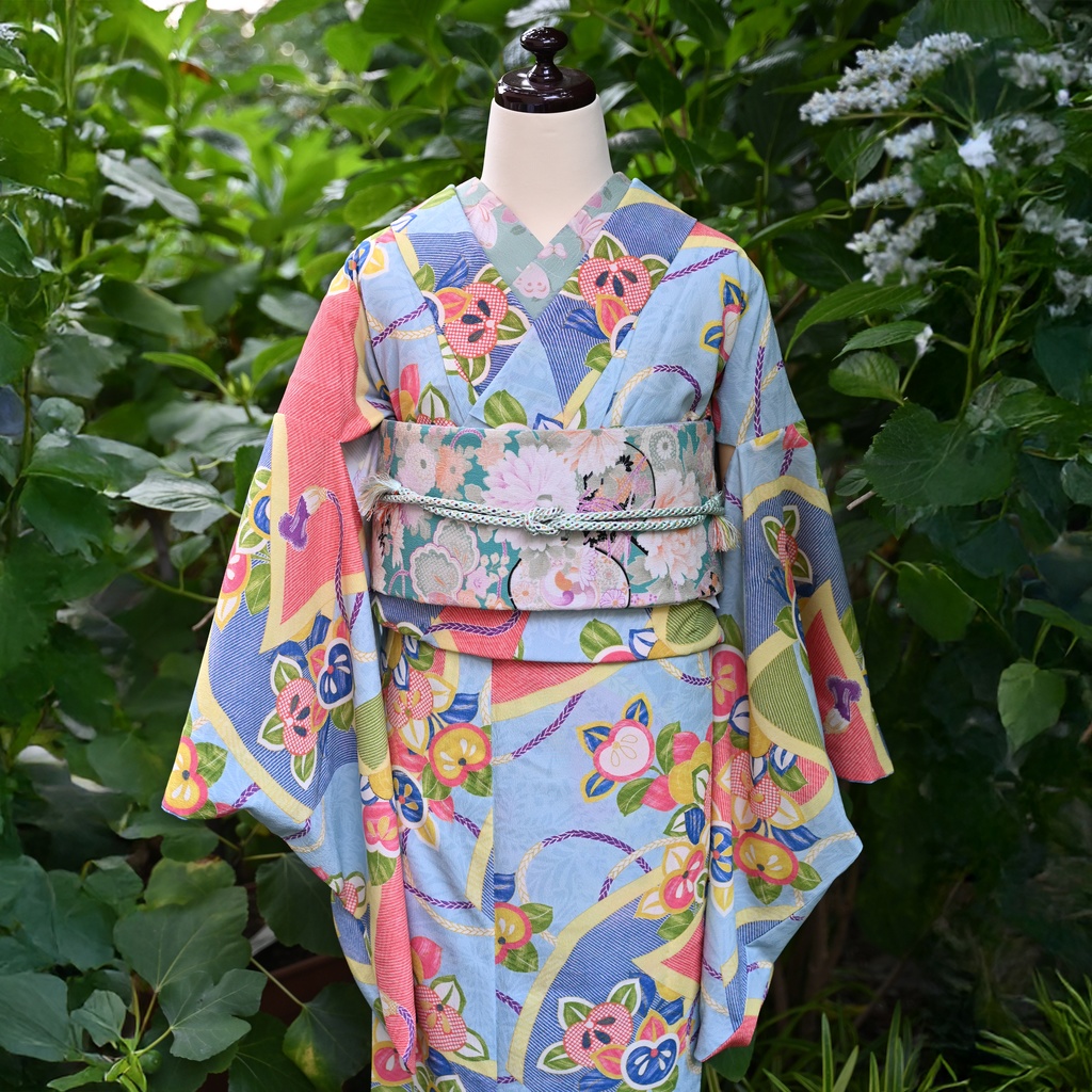 即納:「孔雀色の雅楽の調べ x 花札」仕立て上がり昼夜帯