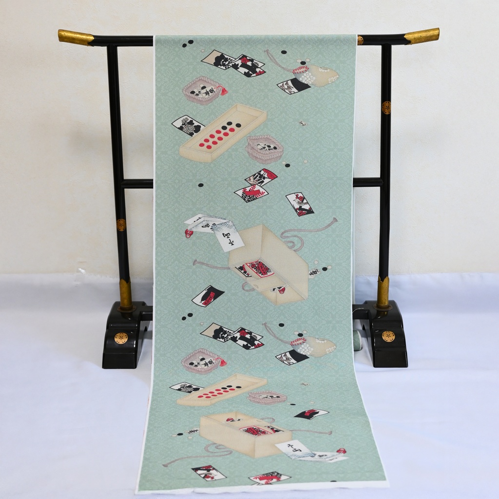 即納:「孔雀色の雅楽の調べ x 花札」仕立て上がり昼夜帯