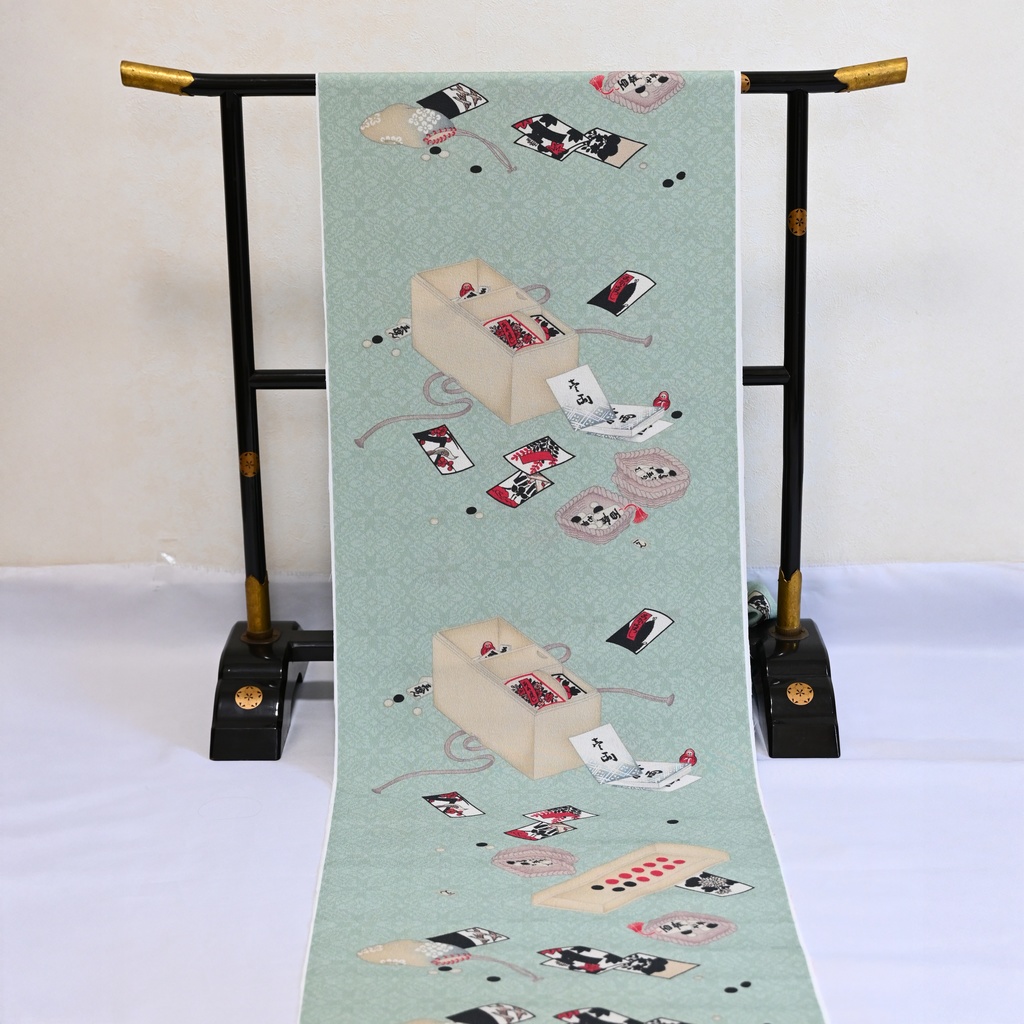 即納:「孔雀色の雅楽の調べ x 花札」仕立て上がり昼夜帯